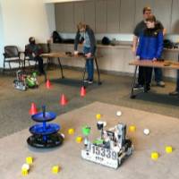 Students demonstrate their robots.